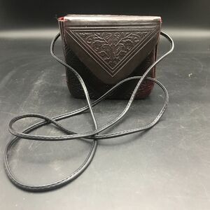 Vintage Moroccan Magic Leather Embossed Purse Cross Body Lined with Mirror